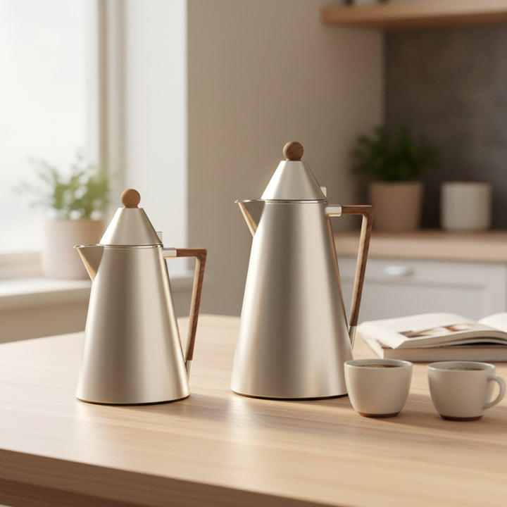 RGD17Q Vacuum Flask Set – 2-Piece – 0.5L + 1.0L – Light Coffee with Wooden Handle – Siddiq Gifts Mussafah Abu Dhabi