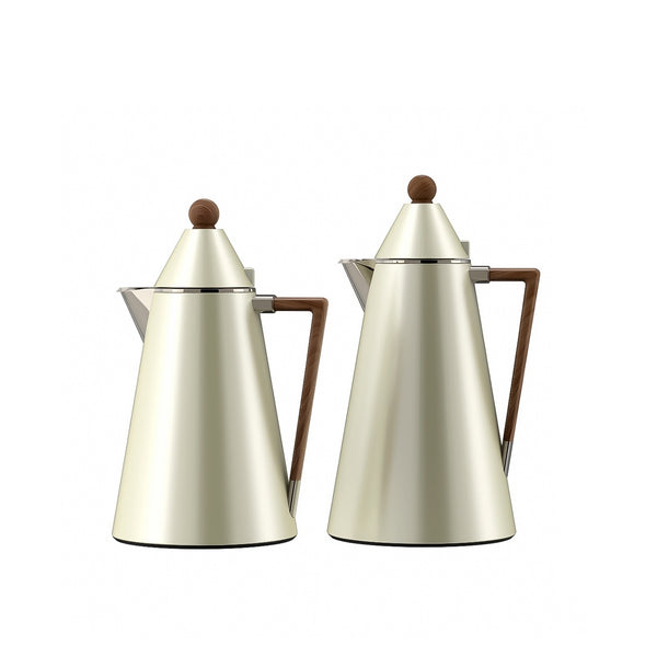 RGD17Q Vacuum Flask Set – 2-Piece – 0.5L + 1.0L – Pearl Beige with Dark Wooden Handle – Siddiq Gifts Mussafah Abu Dhabi