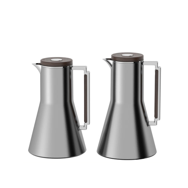 RGD22QB Vacuum Flask Set – 2-Piece – 0.7L + 1.0L – Jet Grey Silver with Wooden Handle – Siddiq Gifts Mussafah Abu Dhabi
