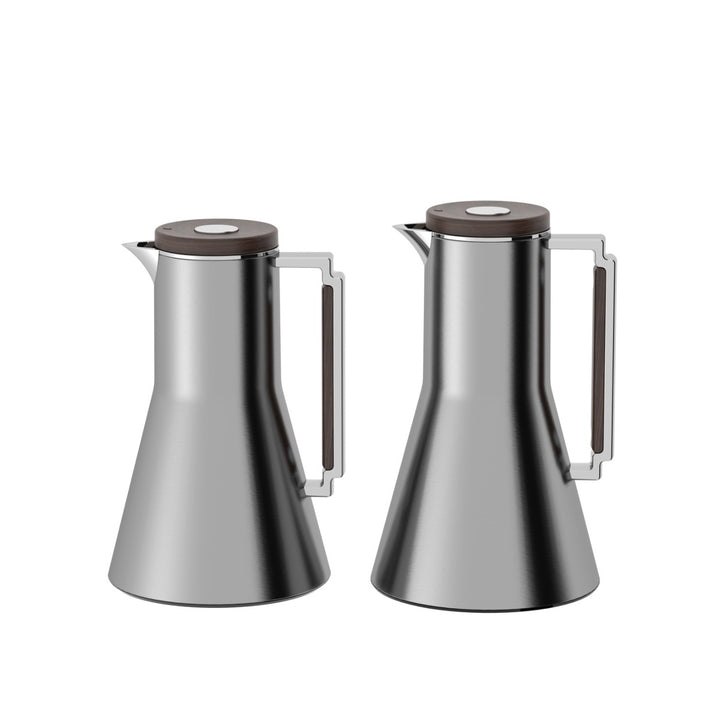 RGD22QB Vacuum Flask Set – 2-Piece – 0.7L + 1.0L – Jet Grey Silver with Wooden Handle – Siddiq Gifts Mussafah Abu Dhabi