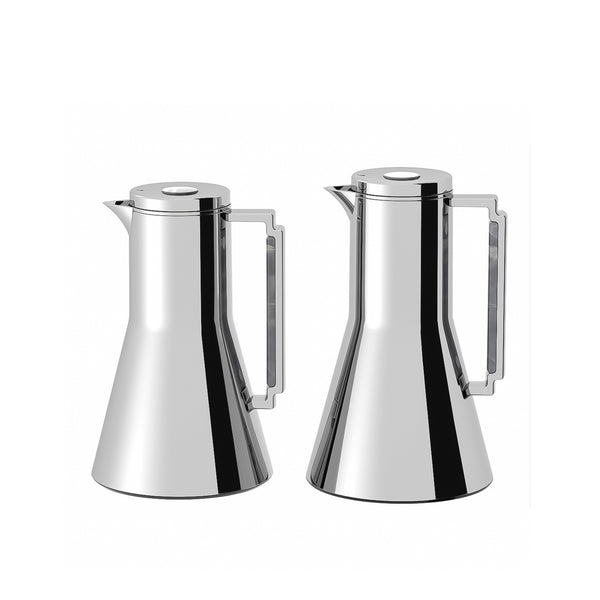 Two silver coffee pots on a white background