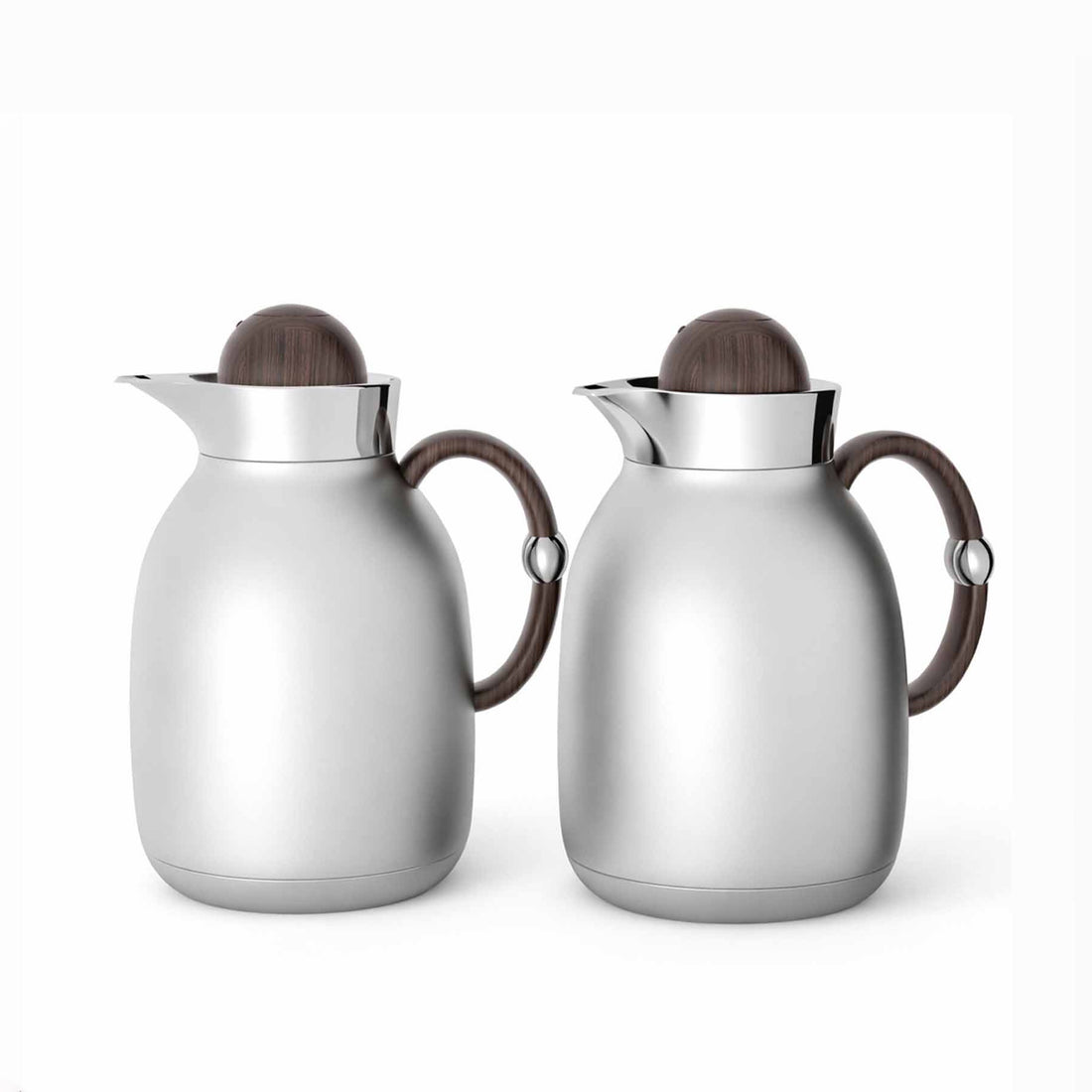 RGD27Q Vacuum Flask Set – 2 Pieces (1L + 1L) – Matt Silver with Wooden Handle Finish