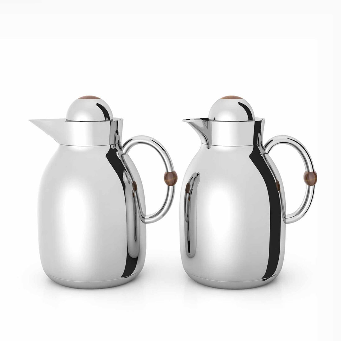 RGD27Q Vacuum Flask Set – 2 Pieces (1L + 1L) – Shining Silver with Brown Accent Finish