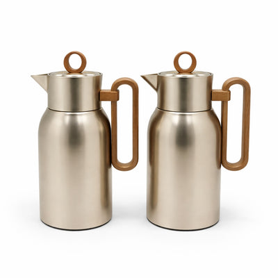 RGD29QAB Vacuum Flask Set 2 Pieces 1L 1L Light Coffee Wooden Finish From Siddiq Gift Shop