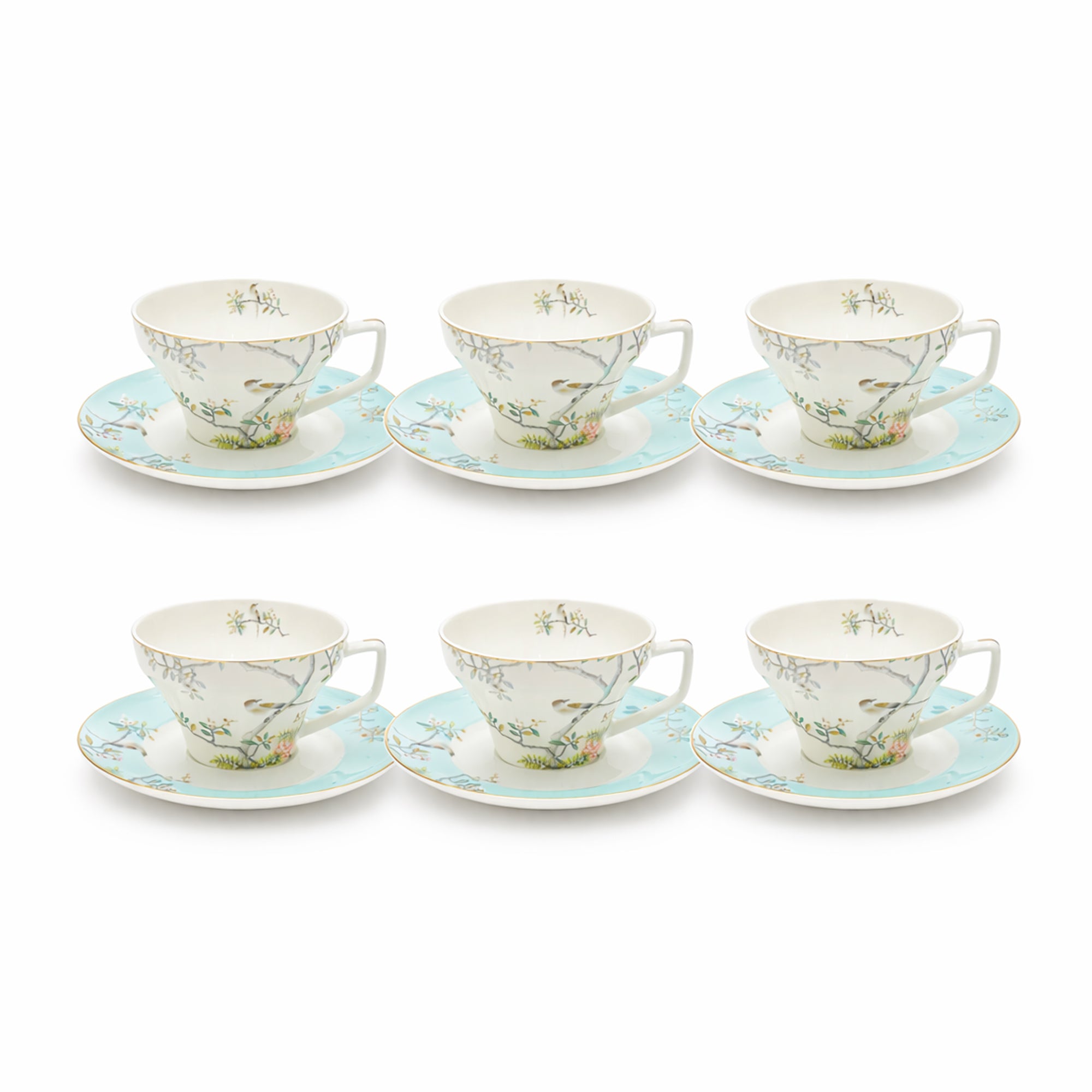 RM-469 ceramic milk cup and saucer set 12 pieces with floral bird design for tea and coffee serving – Siddiq Gifts