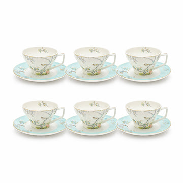RM-469 ceramic milk cup and saucer set 12 pieces with floral bird design for tea and coffee serving – Siddiq Gifts