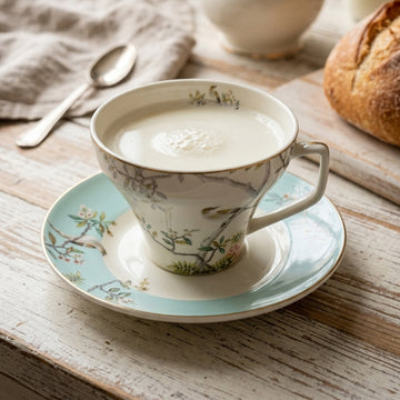 RM-469 ceramic milk cup and saucer set 12 pieces with floral bird design for tea and coffee serving – Siddiq Gifts