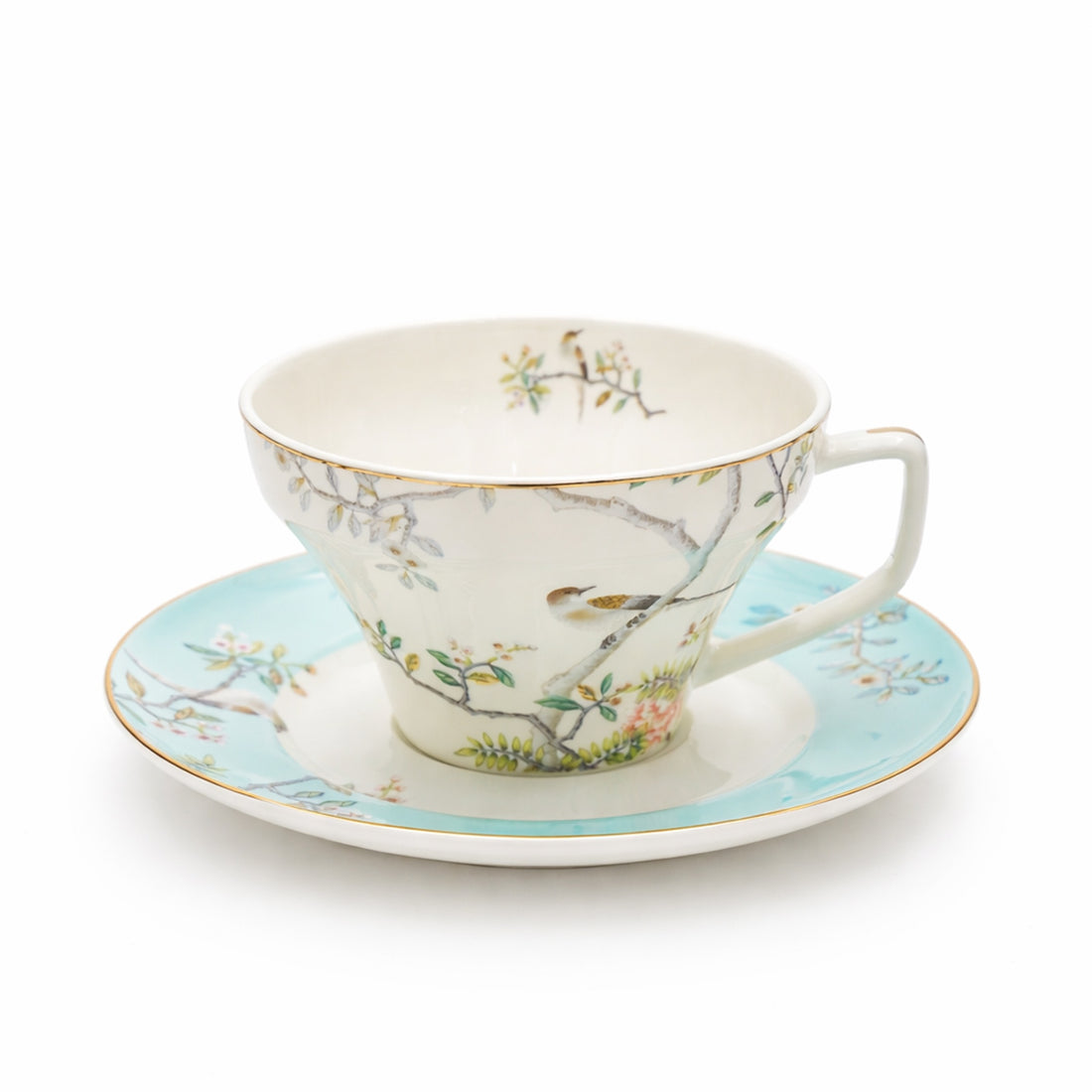 RM-469 Ceramic Milk Cup & Saucer Set – 12 Pieces – Floral Bird Design