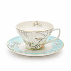 RM-469 Ceramic Milk Cup & Saucer Set – 12 Pieces – Floral Bird Design