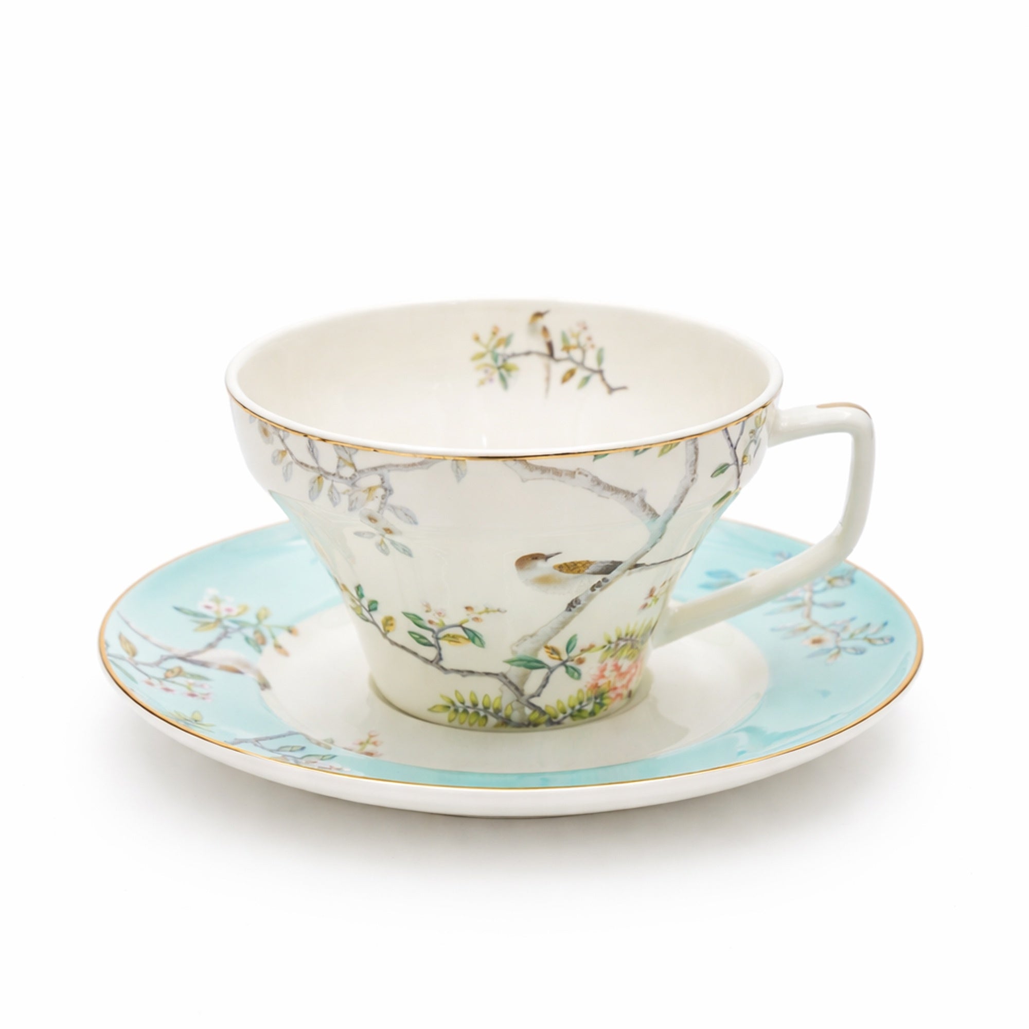 RM-469 ceramic milk cup and saucer set 12 pieces with floral bird design for tea and coffee serving – Siddiq Gifts Mussafah Abu Dhabi