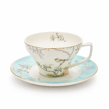 RM-469 ceramic milk cup and saucer set 12 pieces with floral bird design for tea and coffee serving – Siddiq Gifts Mussafah Abu Dhabi