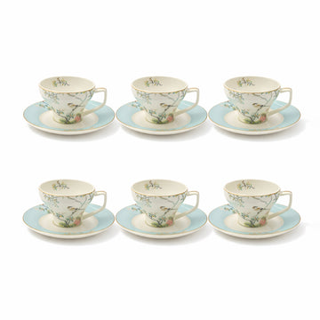 RM-470 ceramic Turkish coffee cup and saucer set 12 pieces with floral bird design for serving – Siddiq Gifts Mussafah Abu Dhabi