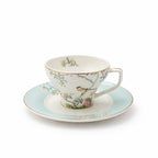 RM-470 Ceramic Turkish Coffee Cup & Saucer Set – 12 Pieces – Floral Bird Design