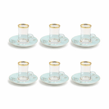 RM-471 tea and cawa cup with saucer set 18 pieces in clear glass with floral bird design for serving – Siddiq Gifts