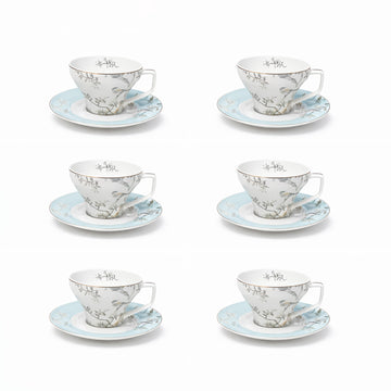 RM-472 ceramic tea set 16 pieces light blue and white floral design from Siddiq Gift Shop