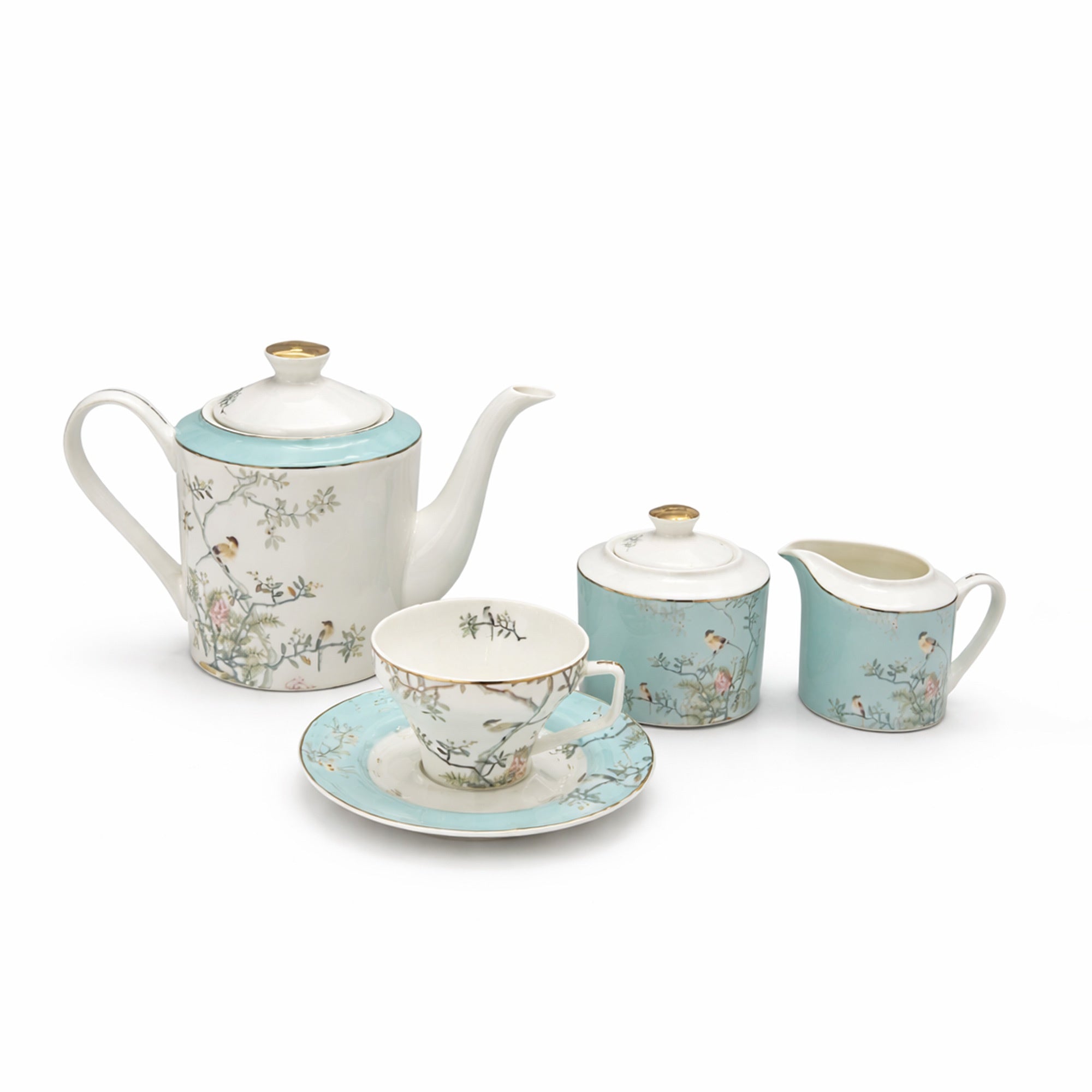RM-472 ceramic tea set 16 pieces light blue and white floral design from Siddiq Gift Shop