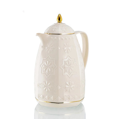 Rose Tea Vacuum Flask, 1.5 L, in Ivory with Gold Accents at Siddiq Gifts.