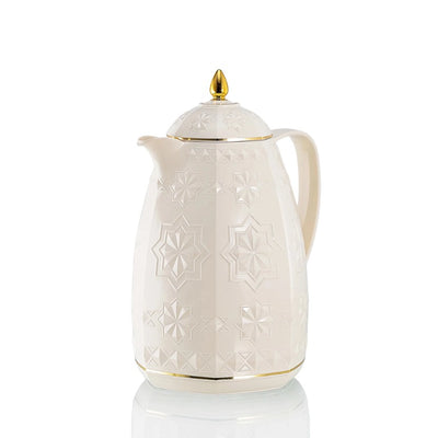 Rose Tea Vacuum Flask, 1 L, in Ivory with Gold Accents at Siddiq Gifts.