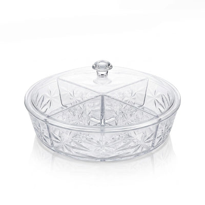 Round Crystal Candy Box With Lid 7L 4 Compartment Acrylic Snack And Dry Fruit Organizer Siddiq Gifts