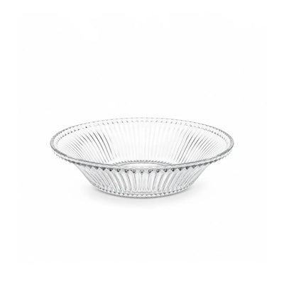 Elegant Clear Round Fruit Bowl With A Stylish Ribbed Design, Ideal For Displaying And Serving Fresh Fruits, Snacks, Sweets, And Other Treats On Dining And Serving Tables At Siddiq Gifts.