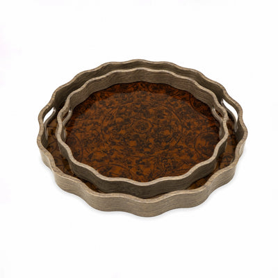 Round Serving Tray Set 2 Piece Brown Decorative Plastic Serving Trays With Handles Siddiq Gifts