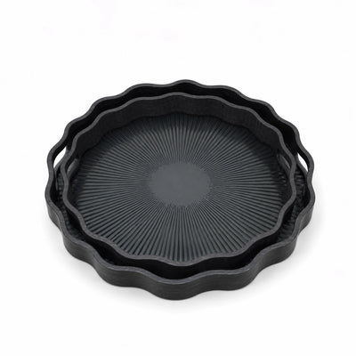 Round Serving Tray Set 2 Piece Grey Decorative Plastic Serving Trays With Handles Siddiq Gifts