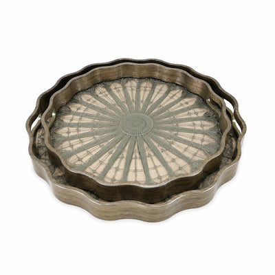 Round Serving Tray Set 2 Piece Grey Decorative Plastic Serving Trays With Handles Siddiq Gifts