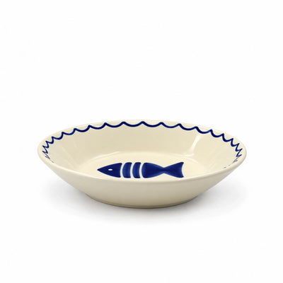 Roya Ceramic Deep Plate, 23 cm, in White and Blue with Kelibia Fish Design at Siddiq Gifts.