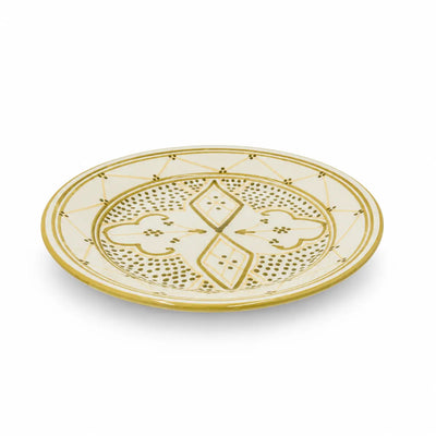 Elegant White Roya Green Molokhia Dinner Plate Measuring 28 Cm, Featuring A Decorative Olive Green And Gold Design And Ideal For Serving Molokhia, Rice, Main Courses, And Traditional Dishes At Siddiq Gifts.