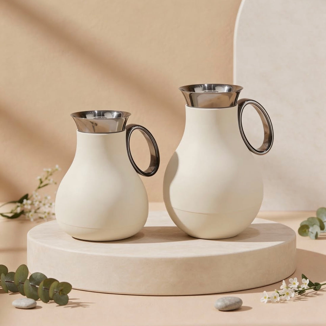 RZ1821 Vacuum Flask Set – 2 Pieces (0.5 L & 1.0 L) – Cream Finish
