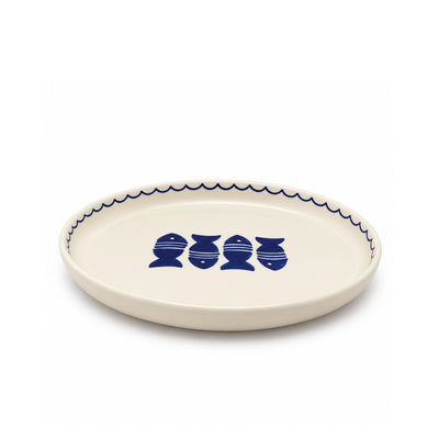 Safari Ceramic Flat Plate, 22 cm, in White and Blue with Kelibia Fish Design at Siddiq Gifts.