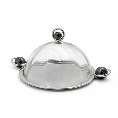 SBTC431 Stainless Steel Cake Plate with Glass Dome – 8" – Silver Finish & Black Ball Handle | Siddiq Gifts – Mussafah Abu Dhabi