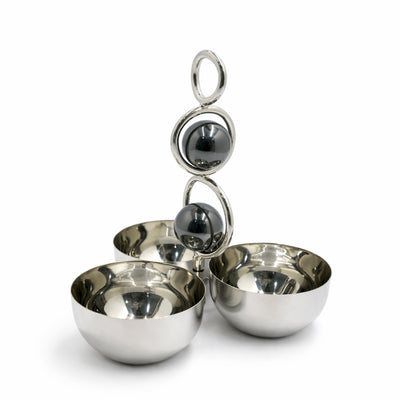 SBTC433 3-Piece Nut Bowl Set with Black Ball Accent – Stainless Steel Silver Finish | Siddiq Gifts – Mussafah Abu Dhabi