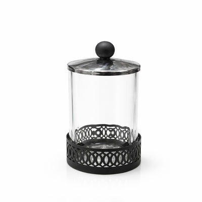 SBTC584 Glass Storage Canister – Medium 4 × 6 – Clear Glass with Black Lid & Base | Siddiq Gifts – Mussafah Abu Dhabi