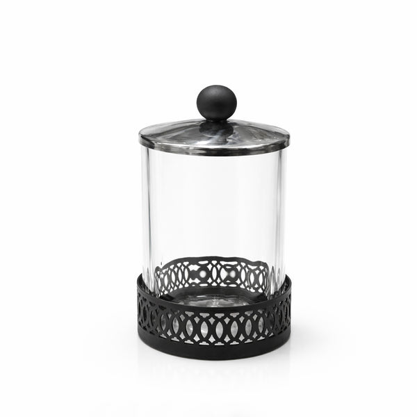 SBTC584 Glass Storage Canister – Medium 4 × 6 – Clear Glass with Black Lid & Base | Siddiq Gifts – Mussafah Abu Dhabi