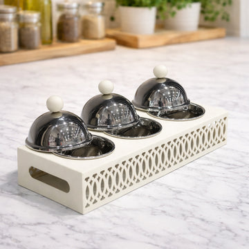 SBTC625 Mini Serving Bowl Set – 3-Piece – Ivory Base with Dome Lids | Siddiq Gifts – Mussafah Abu Dhabi