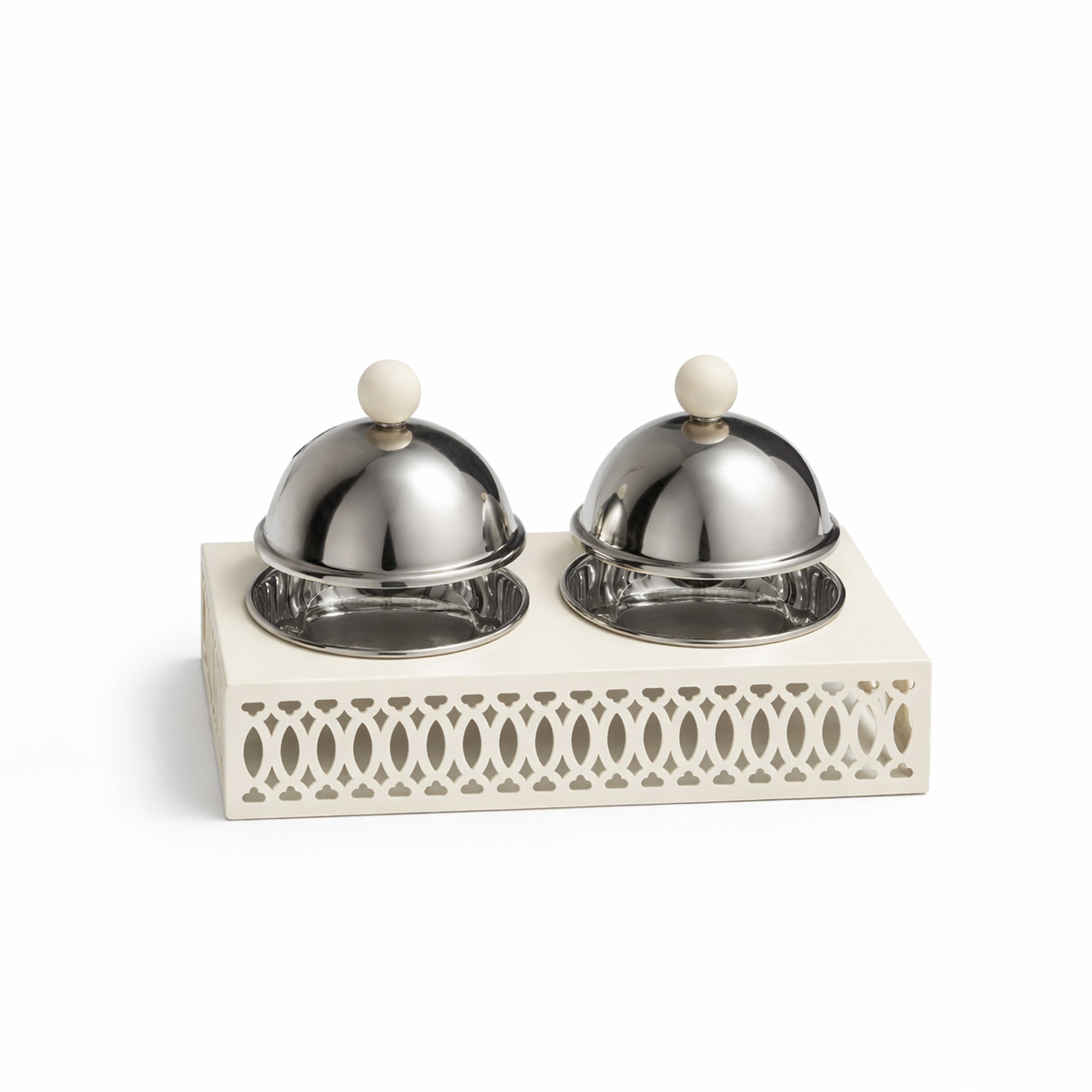 SBTC626 Mini Serving Bowl Set – 2 Pieces – Ivory Base with Stainless Steel Dome Lids | Siddiq Gifts – Mussafah Abu Dhabi
