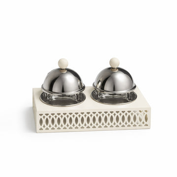 SBTC626 Mini Serving Bowl Set – 2 Pieces – Ivory Base with Stainless Steel Dome Lids | Siddiq Gifts – Mussafah Abu Dhabi