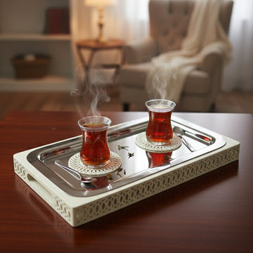 SBTC630 12-Piece Tea Cup & Saucer Set – Clear Glass Cups with Ivory Cutwork Saucers | Siddiq Gifts – Mussafah Abu Dhabi