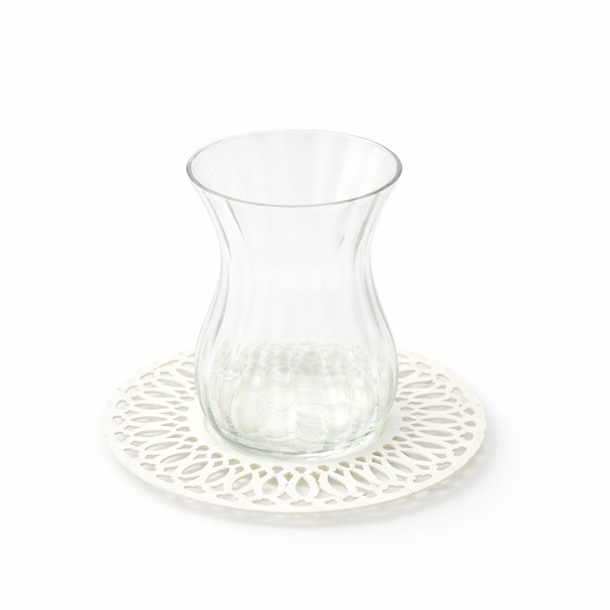 SBTC630 12-Piece Tea Cup & Saucer Set – Clear Glass Cups with Ivory Cutwork Saucers | Siddiq Gifts – Mussafah Abu Dhabi