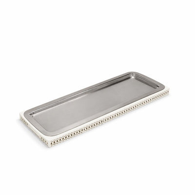 SBTC633 Long Rectangular Serving Tray – 55 x 18 cm – Stainless Steel with Ivory Base | Siddiq Gifts – Mussafah Abu Dhabi