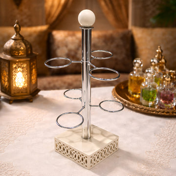 SBTC635 Cawa Cup Holder Stand – 6 Cups Holder – Ivory Base with Stainless Steel Frame | Siddiq Gifts – Mussafah Abu Dhabi