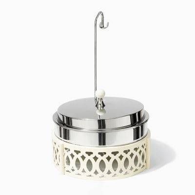 SBTC636 XL Round Chafing Dish – 7.5L Capacity – Stainless Steel with Ivory Base | Siddiq Gifts – Mussafah Abu Dhabi