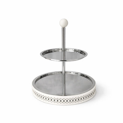 SBTC643 Two-Tier Round Serving Tray – Stainless Steel with Ivory Base | Siddiq Gifts – Mussafah Abu Dhabi