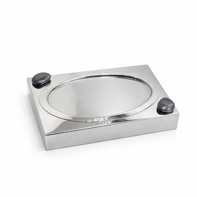 SBTC674 Oval Serving Tray with Stand – 40 × 28 cm – Stainless Steel Silver Finish | Siddiq Gifts – Mussafah Abu Dhabi