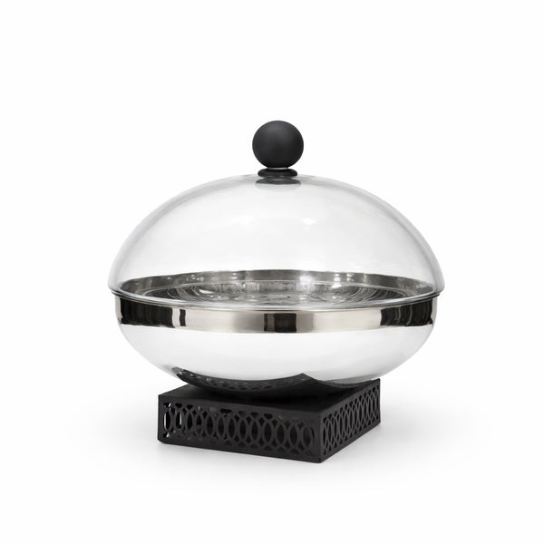 SBTC783 Large Sweet Serving Bowl with Glass Cover – Stainless Steel with Black Base | Siddiq Gifts – Mussafah Abu Dhabi