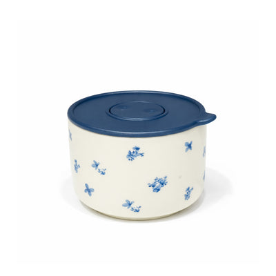 SC4113 ceramic storage bowl 3.7 inch with lid white with blue floral design for sauce and snack storage – Siddiq Gifts Mussafah Abu Dhabi