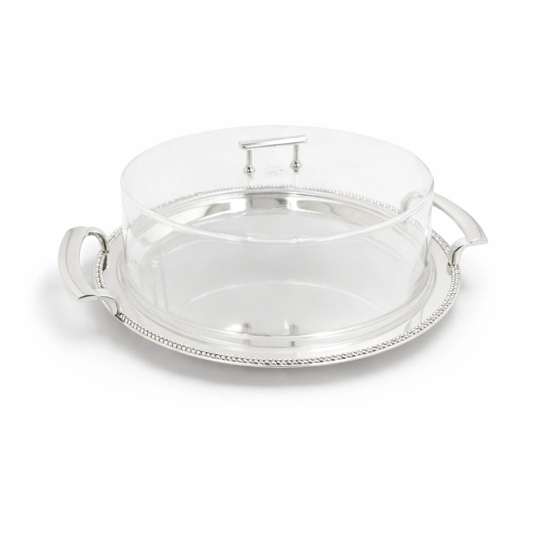 Serving Tray 37cm with Acrylic Dome Lid Silver Base | Siddiq Gifts