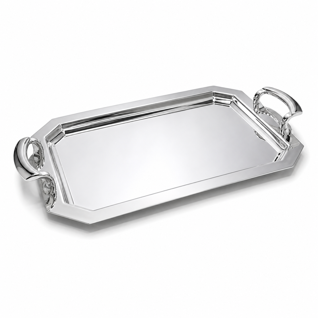 CD-7868 Serving Tray with Handles –  52 cm – Silver Finish – Rectangular Design