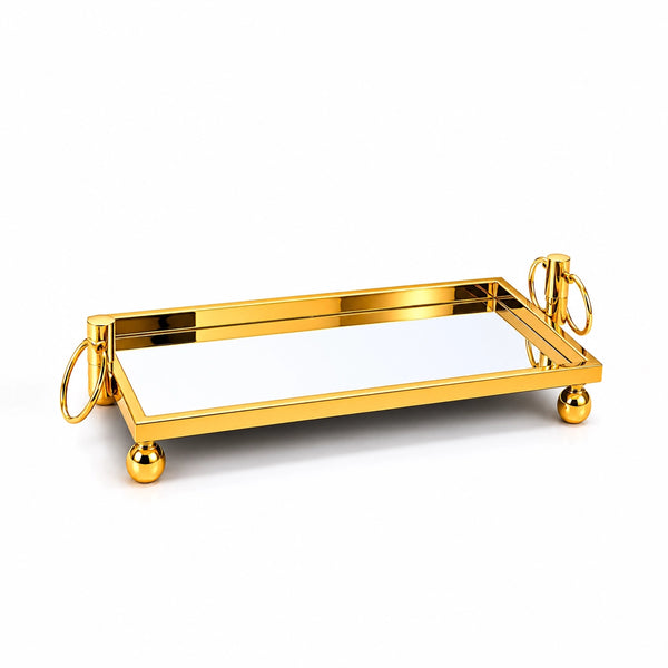 Serving Tray With Handles 60 X 25 X 7 CM Gold Finish With Mirror Base Siddiq Gifts